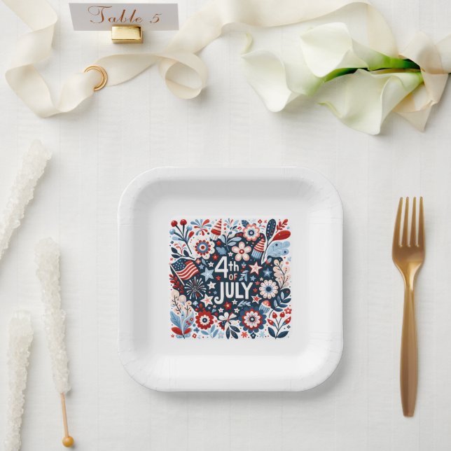 Plato De Papel 4 de julio floral (Boda)