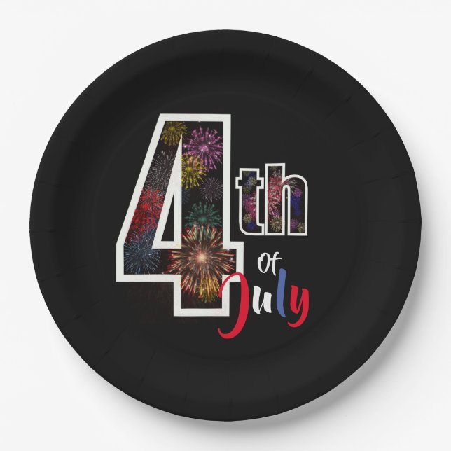 Plato De Papel 4 de julio, fuegos artificiales (Anverso)