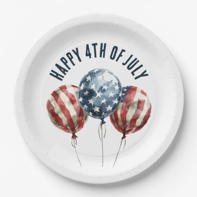 Plato De Papel 4 de julio Globos de Fiestas Patrióticos (Anverso)