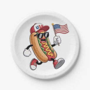 Plato De Papel 4 de julio Hotdog American Independence 1776