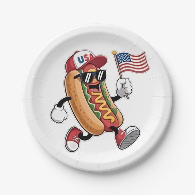 Plato De Papel 4 de julio Hotdog American Independence 1776 (Anverso)
