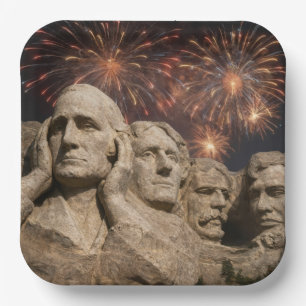 Plato De Papel 4 de julio Humor de Mount Rushmore con Fuegos Arti