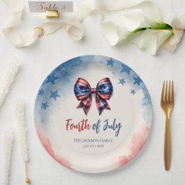 Plato De Papel 4 de julio Patriotic Bow BBQ Fiesta