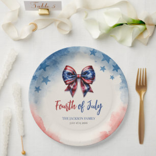 Plato De Papel 4 de julio Patriotic Bow BBQ Fiesta