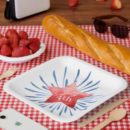 Plato De Papel 4 de julio Placa de papel de Star Fireworks