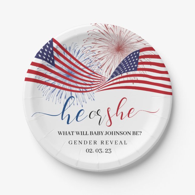 Plato De Papel 4 de julio Revelación de Género. (Anverso)