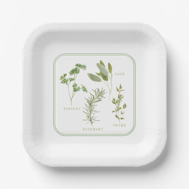 Plato De Papel 4 Placas de papel cuadradas HERBS FRESCAS de 7" (Anverso)