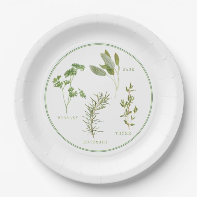Plato De Papel 4 Placas de papel redondo HERBS FRESCAS de 9" (Anverso)