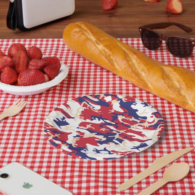 Plato De Papel 4th of July, Independence day, Camouflage Beige (Picnic)