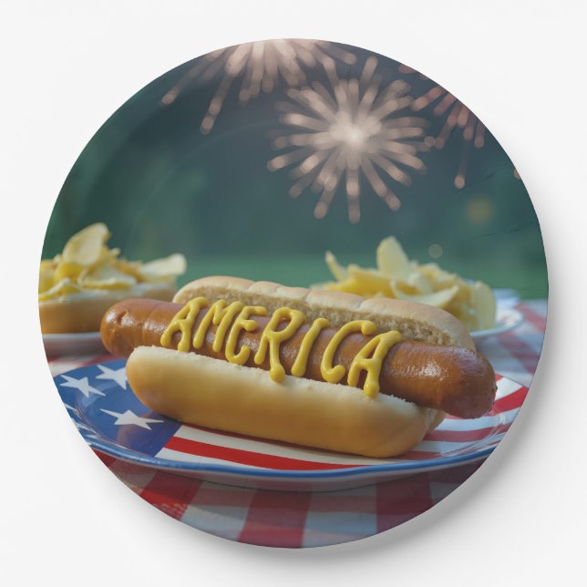 Plato De Papel 4th of July Picnic With Fireworks (Anverso)