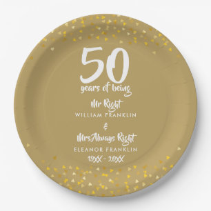Plato De Papel 50º Aniversario de Bodas de Oro Sr Sra Correcto Di