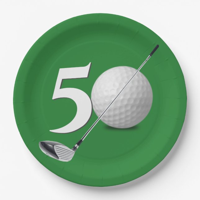 Plato De Papel 50.ª Bola De Golf Y Club (Anverso)
