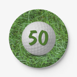 Plato De Papel 50.ª pelota de golf de cumpleaños en una plancha d