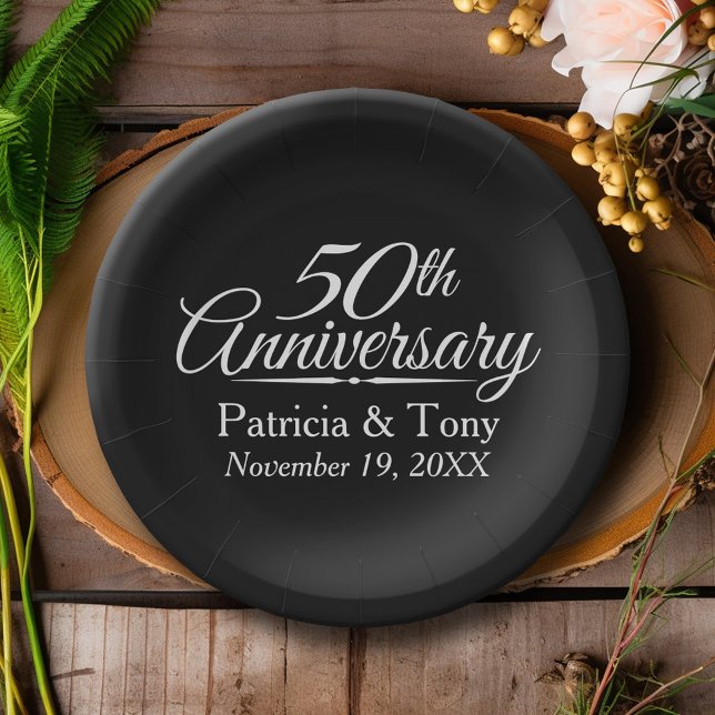 Plato De Papel 50.º Aniversario Boda de Oro Personalizado (Personalized Wedding Anniversary Party Plates)