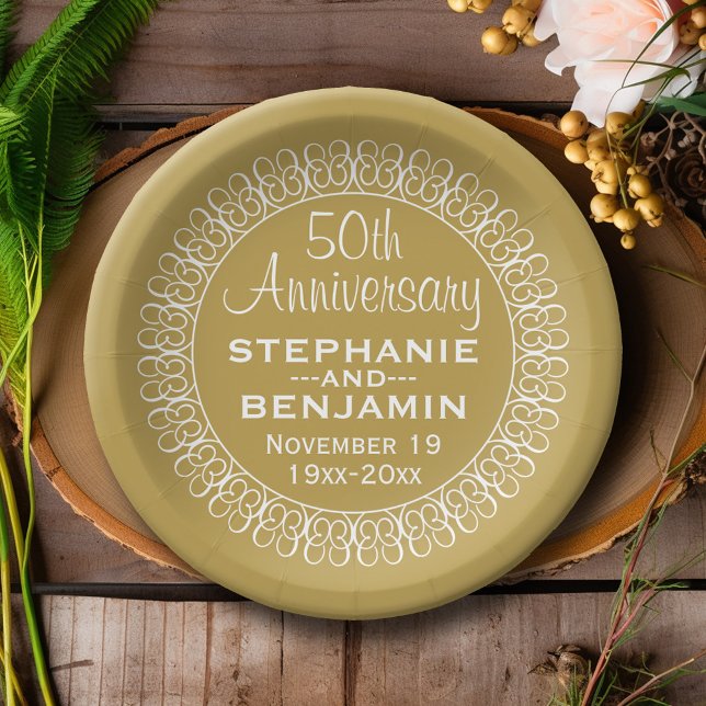 Plato De Papel 50.º aniversario Boda personalizado (Personalized Wedding and Anniversary Party Plates)