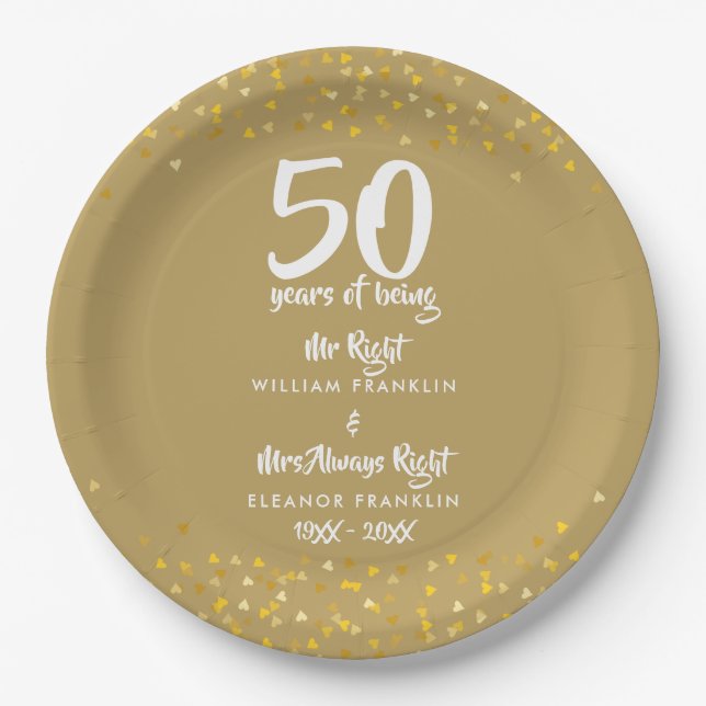 Plato De Papel 50.º Aniversario del Boda de Oro Sr. Right Fun (Anverso)