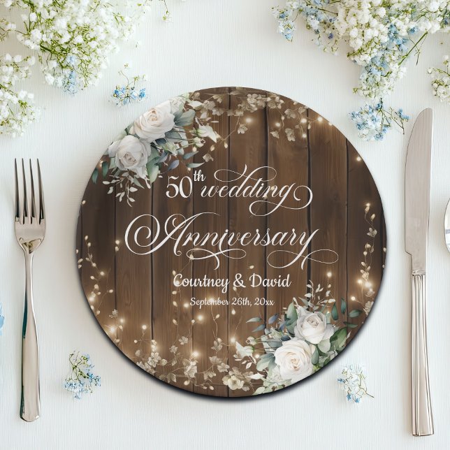 Plato De Papel 50.º Aniversario del Boda Luces de cuerdas rustica (Subido por el creador)