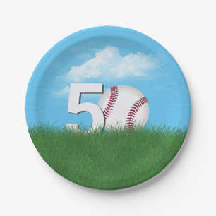Plato De Papel 50.º Béisbol De Cumpleaños En Grasa Verde