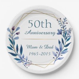 Plato De Papel 50.º Boda Aniversario Clásico Floral