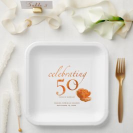 Plato De Papel 50.º boda aniversario elegantes rosas de melocotón