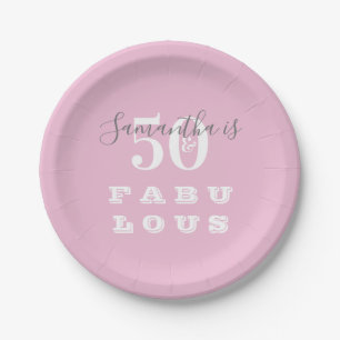 Plato De Papel 50.º cumpleaños 50 fabuloso Fiesta gris rosado