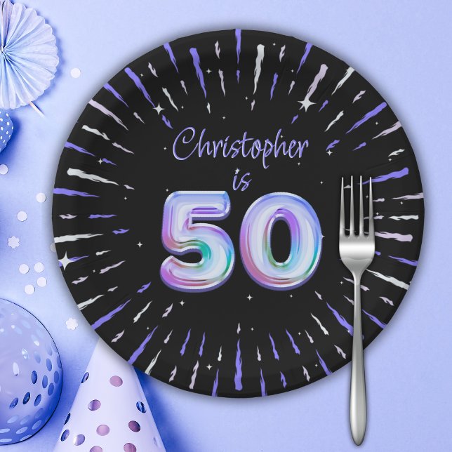 Plato De Papel 50.º cumpleaños del globo de Relieve metalizado Bl (Subido por el creador)