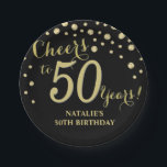 Plato De Papel 50.º cumpleaños Diamante negro y oro<br><div class="desc">50.ª fiesta de cumpleaños Placa de papel de diamante negro y oro</div>