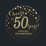 Plato De Papel 50.º cumpleaños Diamante negro y oro<br><div class="desc">50.ª fiesta de cumpleaños Placa de papel de diamante negro y oro</div>