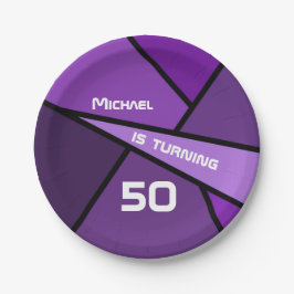 Plato De Papel 50.º cumpleaños Formas geométricas púrpura moderna