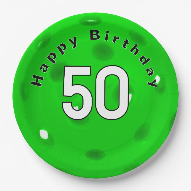 Plato De Papel 50.º cumpleaños Neon Green Pickleball (Anverso)