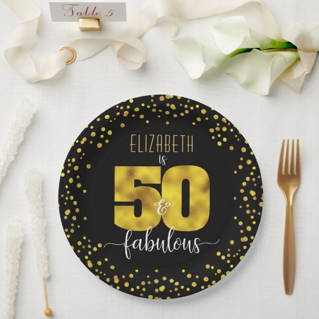 Plato De Papel 50.º fabuloso cumpleaños el Relieve metalizado de  (Boda)