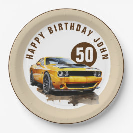 Plato De Papel 50.º Feliz Cumpleaños Classic Muscle Car