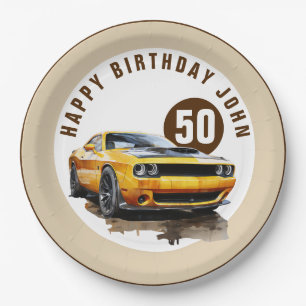 Plato De Papel 50.º Feliz Cumpleaños Classic Muscle Car