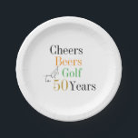 Plato De Papel 50.º Fiesta de beers de cumpleaños<br><div class="desc">Este es un diseño de fiesta de golf moderno y fresco, que cumple 50 años. Se trata de un diseño sencillo y mínimo, en blanco y negro clásico con brotes de tipografía naranja, verde y dorada. Perfecto para una fiesta de 50 años, con temática de golf y cerveza. Este diseño...</div>