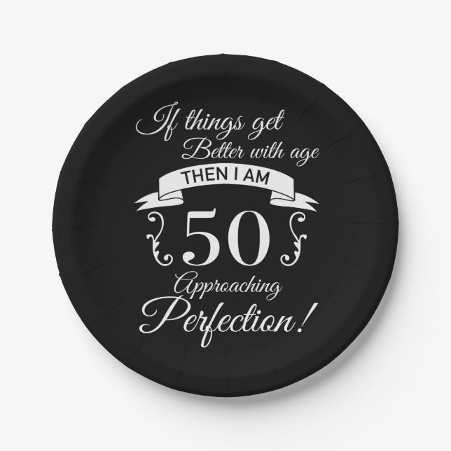 Plato De Papel 50.º Humor de cumpleaños aproximándose a la perfec (Anverso)