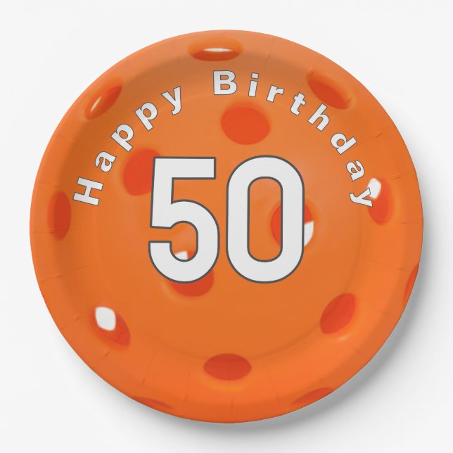 Plato De Papel 50.º Naranja de cumpleaños (Anverso)