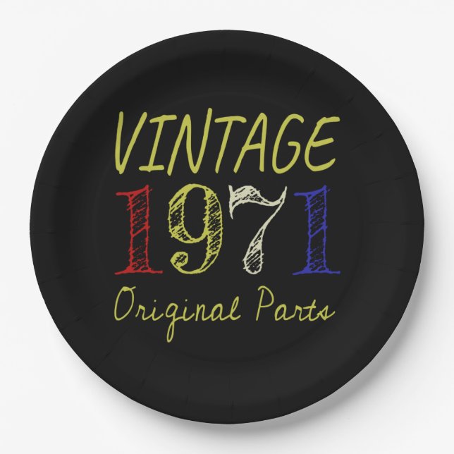 Plato De Papel 50.º Regalo de cumpleaños Retro de la Vieja de 197 (Anverso)