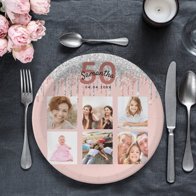 Plato De Papel 50.º rosa de oro foto de plata (Subido por el creador)