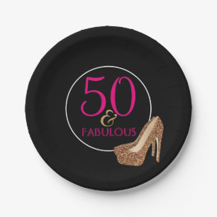 Plato De Papel 50 50.a fiesta de cumpleaños negra rosada fabulos
