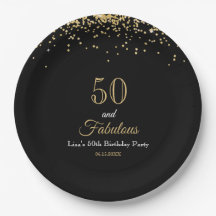 50 and Fabulous Gold Glitter and Black Birthday