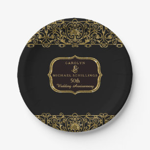 Plato De Papel 50° Aniversario Boda Fiesta Art Deco Nouveau