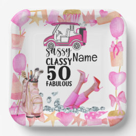 Plato De Papel 50 Aniversario del Golf para una mujer golfista