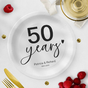 Plato De Papel 50 Años de Aniversario de Boda Negro y Blanco 
