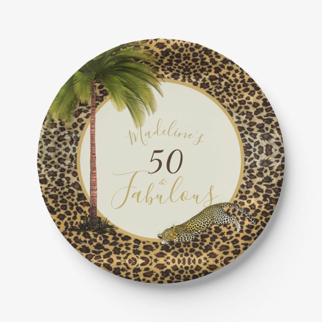 Plato De Papel 50 Fabuloso Cincuenta Leopardo Imprimir cumpleaños (Anverso)