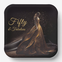 Plato De Papel 50 Fabuloso Purpurina de oro negro