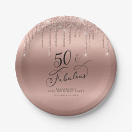 Plato De Papel 50 Fabuloso Rosa Gold Purpurina Personalizado