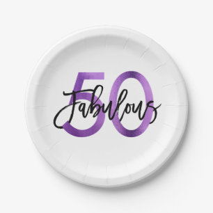 Plato De Papel 50.o cumpleaños púrpura elegante moderno fabulos