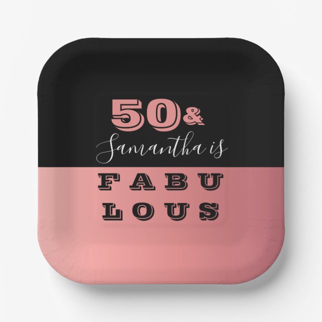 Plato De Papel 50 y fabulosa fiesta de cumpleaños de oro Rosa (Anverso)