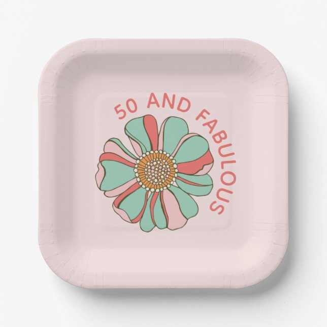 Plato De Papel 50 y fabulosa floral rosa retro (Anverso)