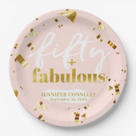 Plato De Papel 50 y fabulosa Moda Rosa 50 cumpleaños